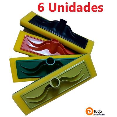 Kit 6 Rodo Abrasivo Lava Azulejo para Piso em Espuma de Poliuretano Fibra Sintética e Plástico