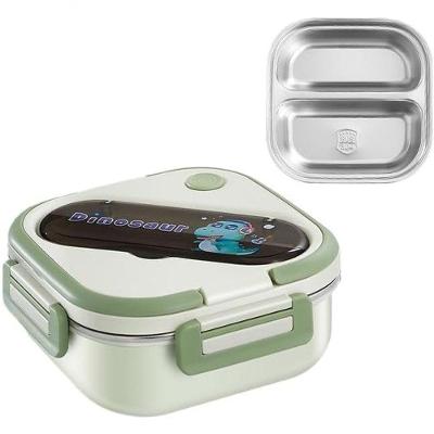 Lancheira Infantil Tipo Bento em Aço Inoxidável 304 com Divisórias Antivazamento Verde