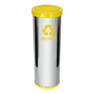 Lixeira de Aço Inox 30L com Tampa Plástica Meia Esfera Amarelo