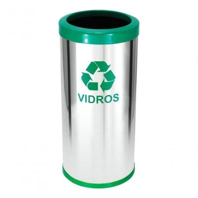 Lixeira Coleta Seletiva 30L em Aço Inox com Aro Plástico Verde para Resíduos Recicláveis