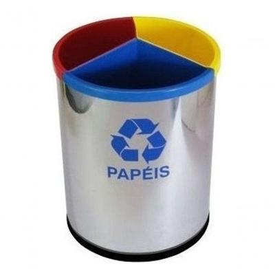 Lixeira Mix em Aço Inox com 3 Divisões para Reciclagem com Compartimentos Inox