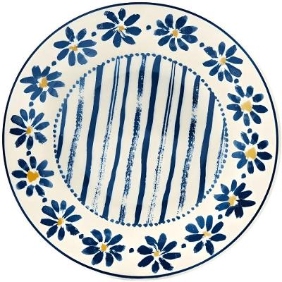 Prato Raso Margaridas em Cerâmica para Mesa Posta Branco Estampado