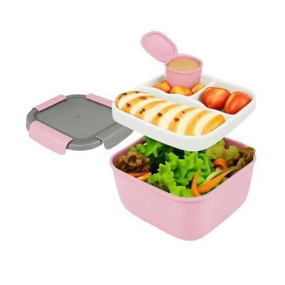 Marmita Rosa com 02 Andares 1,1 Litros com Divisória Interna e Talher em PS, PP e Silicone Miniso
