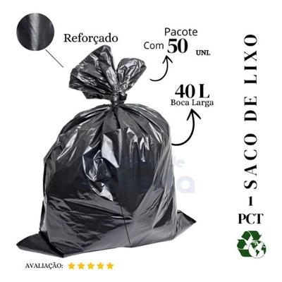 Saco de Lixo 40L Reforçado Preto Pacote com 50 Unidades Higipack