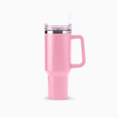 Copo 1200ML com Canudo Parede Dupla Isolamento a Vácuo 20h Gelado Alumínio Rosa