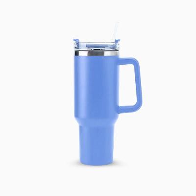 Copo 1200ml Parede Dupla Isolamento a Vácuo Alumínio Até 20h Gelado Azul Claro com Canudo Removível