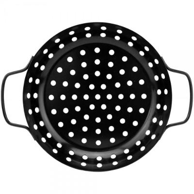 Cesta Frigideira Assadeira Churrasqueira Antiaderente em Aço Carbono com Alças para Churrasco Preto