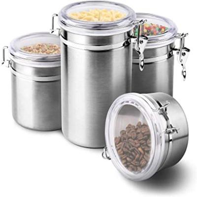 Potes Porta Mantimentos Kit 4 Peças Herméticos em Aço Inox com Vedação para Cozinha Inox Yeet