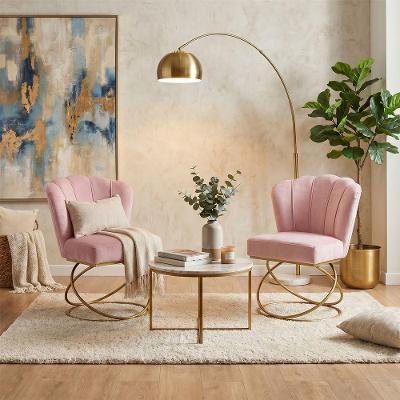 Poltrona Moderno Luxo com Base Aço Dourado Revestimento Veludo Confortável Rosê Mobília Decor
