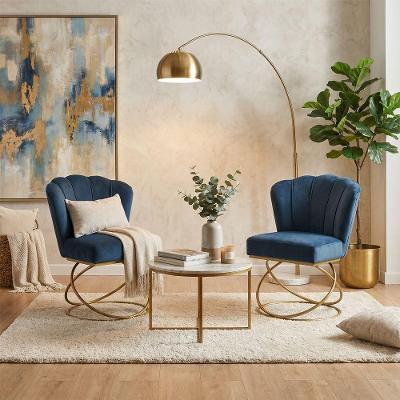 Poltrona Moderno Luxo com Base Aço Dourado Revestimento Veludo Confortável Azul Marinho Mobília