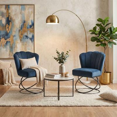 Poltrona Moderno Luxo com Base em Aço Revestida em Veludo Confortável Azul Marinho Mobília Decor