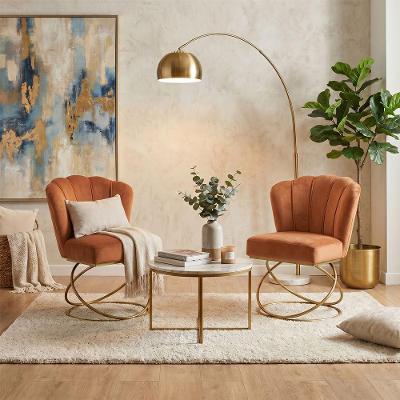Poltrona Moderno Luxo com Base Aço Dourado em Veludo Confortável Terracota Mobília Decor
