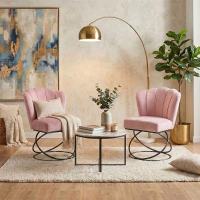 Poltrona Moderno Luxo com Base Aço Revestimento Veludo Confortável Rosê Mobília Decor