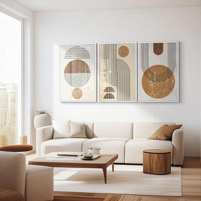 Quadro Decorativo Abstrato Minimalista Geométrico Boho Retangular 40x60CM em MDF com Moldura Madeira
