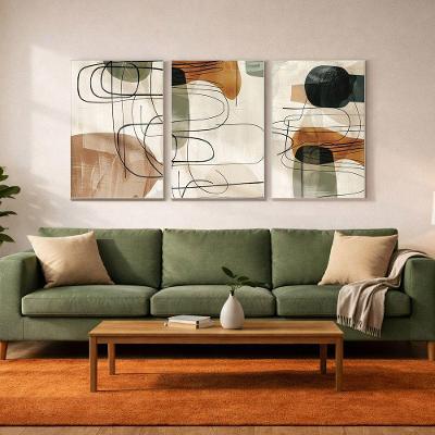 Quadro Decorativo Abstrato Boho Retangular 60x90CM em MDF com Moldura Madeira Maciça Branca Soleil