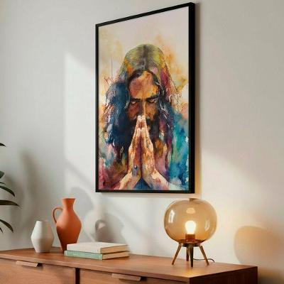 Quadro Decorativo a Prece de Cristo Retangular 40x60CM em Madeira Maciça Preto Soleil Home Decor