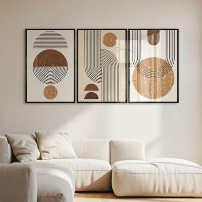 Quadro Decorativo Abstrato Geométrico Boho Retangular 40x60CM em MDF com Madeira Maciça Preto Soleil