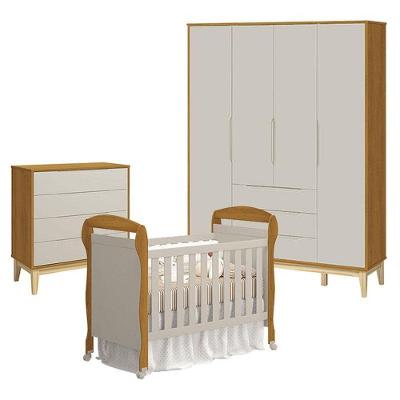Quarto de Bebê Elfe Classic 4 Portas 3 Gavetas MDF 120CM Amadeirado Reller Móveis
