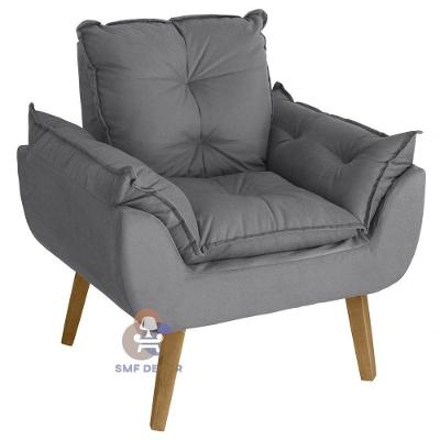 Poltrona Glamour Opala Decorativa com Pés Quadrados Confortável Cinza SMF Decor