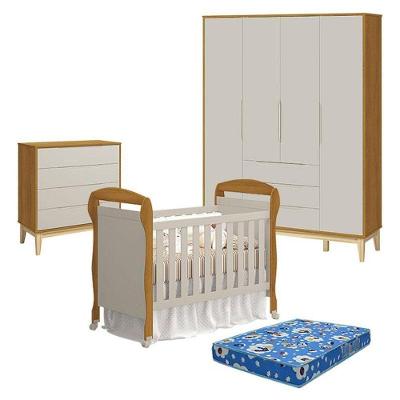 Quarto de Bebê Elfe Classic 4 Portas 3 Gavetas MDF TAMANHO 120cm Amarelo com Berço Reller Móveis