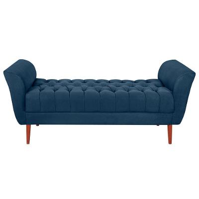 Recamier Calçadeira Grécia 140CM Casal Tecido com Estrutura em MDF Azul Marinho SMF Decor