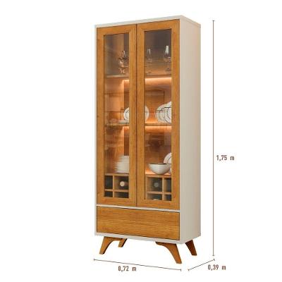 Cristaleira Adega Vitrum 2 Portas 1 Gaveta Misto MDF-MDP TAMANHO 72cm Naturalle e Off White Mavaular