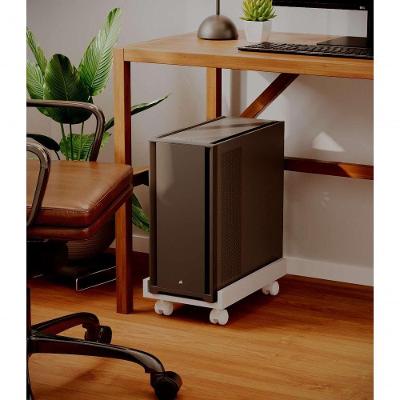 Suporte para CPU Sicilia Branco com Abas Laterais e Rodízios em MDP 15mm Mercado das Prateleiras