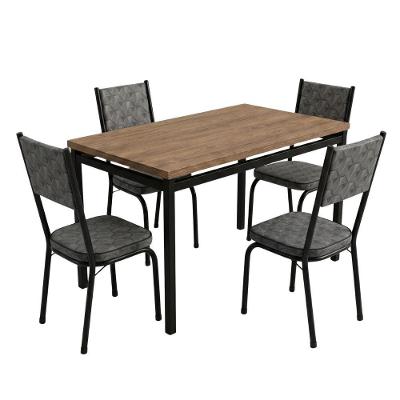 Conjunto de Jantar Atlanta 4 Lugares Tampo em MDF Cadeiras Acolchoadas Amadeirado e Mosaico 136CM
