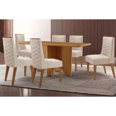 Sala de Jantar Nevada Curvo 6 Lugares Tampo MDF Bordas Arredondadas Capuccino-Suede Creme 180CM