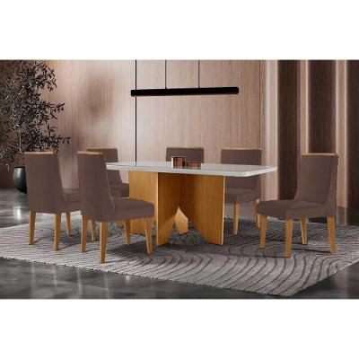 Sala de Jantar Nevada Curvo 6 Lugares Tampo MDF Bordas Arredondadas Amadeirado 180CM Móveis Rufato