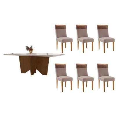 Sala de Jantar Nevada Curvo 6 Lugares Tampo MDF Bordas Arredondadas Madeira Naturale 180CM Móveis