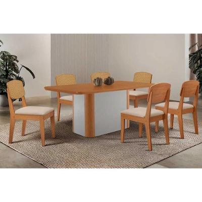 Sala de Jantar Pietá + Havana 6 Lugares Tampo MDF Cadeiras Suede Creme 180CM Móveis Rufato