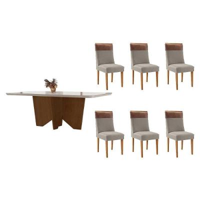 Sala de Jantar Nevada Curvo 6 Lugares Tampo MDF Bordas Arredondadas Madeira Naturale 180CM Móveis