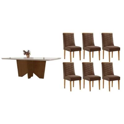 Sala de Jantar Nevada Curvo 6 Lugares Tampo MDF com Bordas Arredondadas Madeira Naturale-Off White