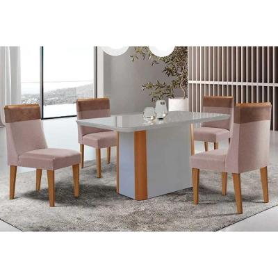 Sala de Jantar Pietá 4 Lugares Tampo MDF com Bordas Arredondadas Off White 120CM Móveis Rufato
