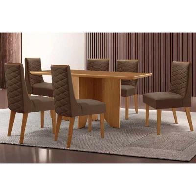 Sala de Jantar Nevada Curvo 6 Lugares Tampo MDF Cadeiras Estofadas Suede Marrom 180CM Móveis Rufato