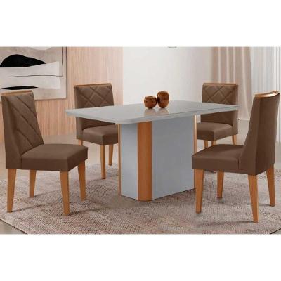 Sala de Jantar Pietá 4 Lugares Tampo MDF com Bordas Arredondadas Off White e Naturale 120CM Móveis