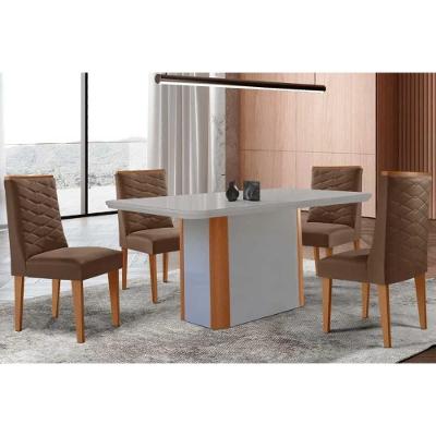 Sala de Jantar Pietá 4 Lugares Tampo MDF Bordas Arredondadas Naturale-Off White 120CM Móveis Rufato