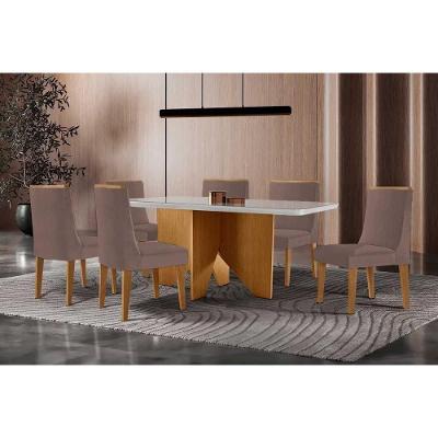 Sala de Jantar Nevada Curvo 6 Lugares Tampo MDF com Bordas Arredondadas Amadeirado 180CM Móveis