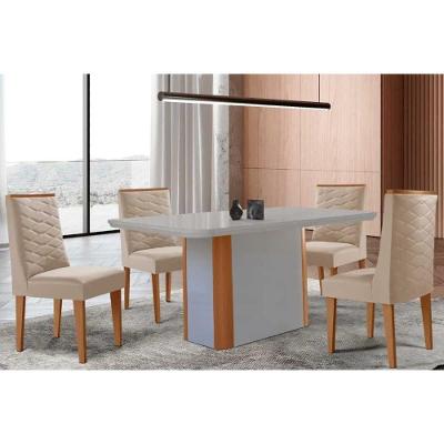 Sala de Jantar Pietá 4 Lugares Tampo MDF com Bordas Arredondadas Naturale-Off White 120CM Móveis