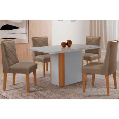 Sala de Jantar Pietá 4 Lugares Tampo MDF Bordas Arredondadas Capuccino 120CM Móveis Rufato
