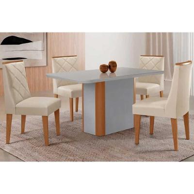 Sala de Jantar Pietá 4 Lugares Tampo MDF com Bordas Arredondadas Off White e Naturale 120CM Móveis