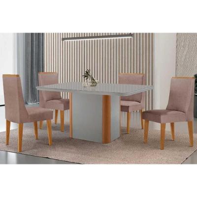Sala de Jantar Pietá 4 Lugares Tampo MDF Bordas Arredondadas Capuccino 120CM Móveis Rufato
