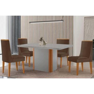Sala de Jantar Pietá + Dakota 4 Lugares Tampo MDF Bordas Arredondadas Amadeirado 120CM Móveis Rufato