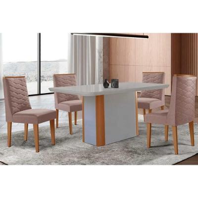 Sala de Jantar Pietá 4 Lugares Tampo MDF Bordas Arredondadas Capuccino 120CM Móveis Rufato