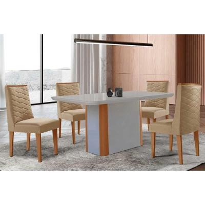 Sala de Jantar Pietá 4 Lugares Tampo MDF com Bordas Arredondadas Off White e Naturale 120CM Móveis