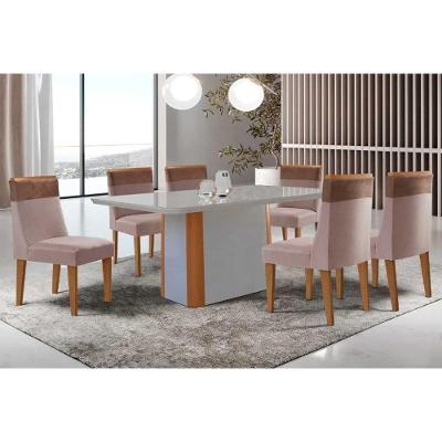 Sala de Jantar Pietá 6 Lugares Tampo MDF Design Arredondado Off White 180CM Móveis Rufato