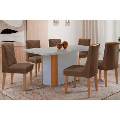 Sala de Jantar Pietá 6 Lugares Tampo MDF com Design Curvo Marrom 180CM Móveis Rufato