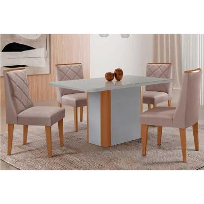 Sala de Jantar Pietá 4 Lugares Tampo MDF com Bordas Arredondadas Off White-Capuccino 120CM Móveis