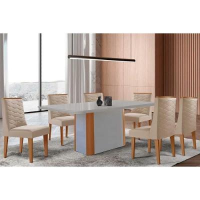 Sala de Jantar Pietá 6 Lugares Tampo MDF com Design Arredondado Off White 180CM Móveis Rufato